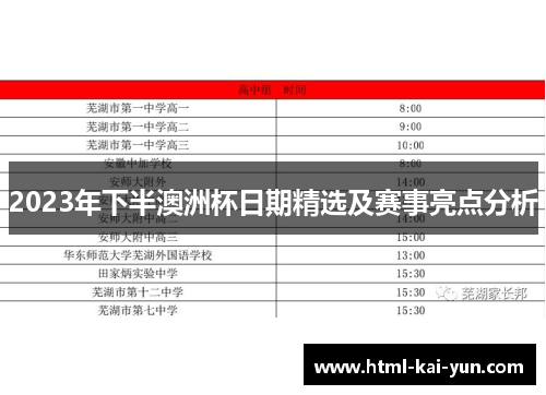 2023年下半澳洲杯日期精选及赛事亮点分析